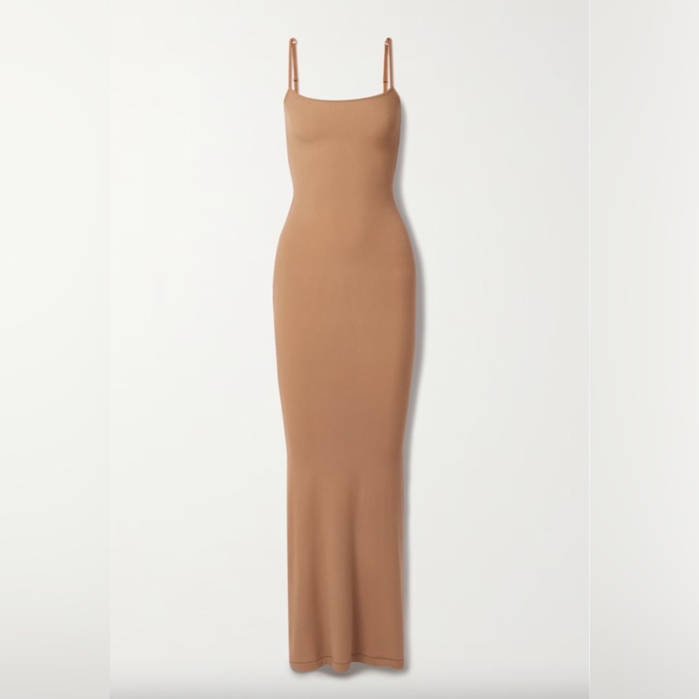 SKIMS Soft Lounge Rib Long Slip Dress in Camel